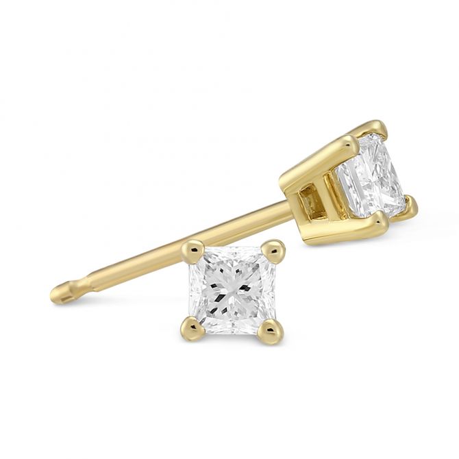 18K Yellow Gold Princess Diamond Stud Earrings, 0.25cttw