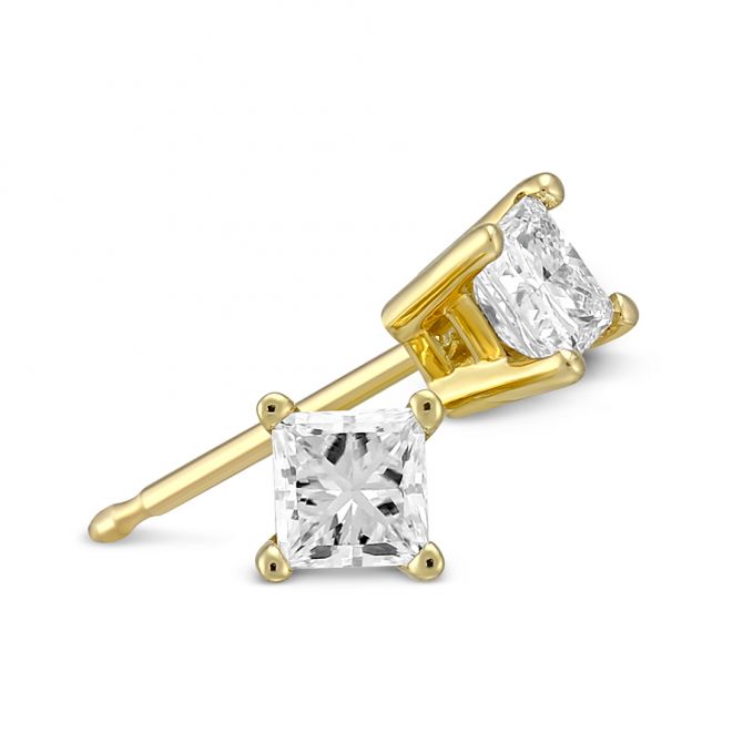 Princess Diamond Stud Earrings in Yellow Gold, 0.40 cttw