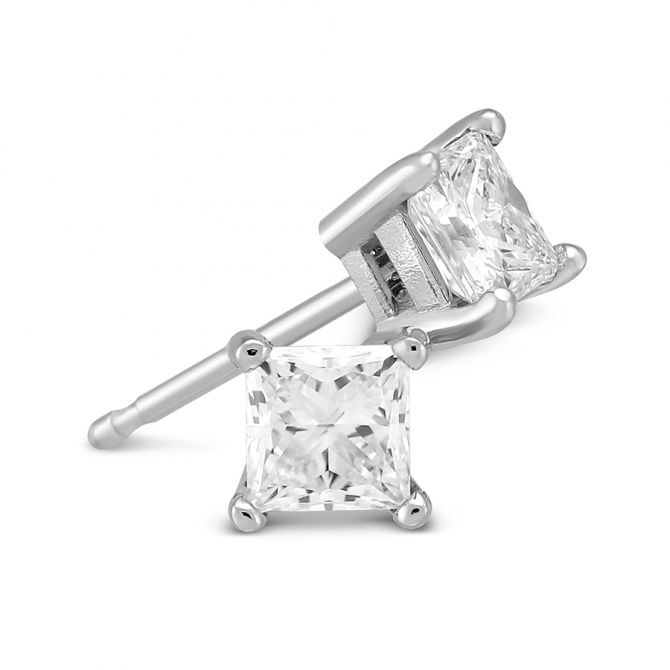 Princess Diamond Stud Earrings in White Gold, 0.65 cttw