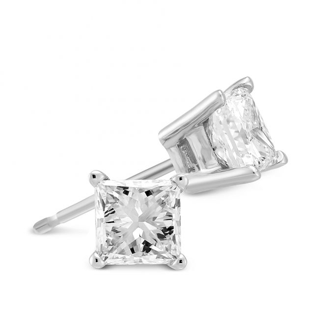 Princess Diamond Stud Earrings in White Gold, 1.25 cttw