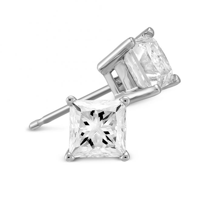 Princess Diamond Stud Earrings in White Gold, 1.75 cttw