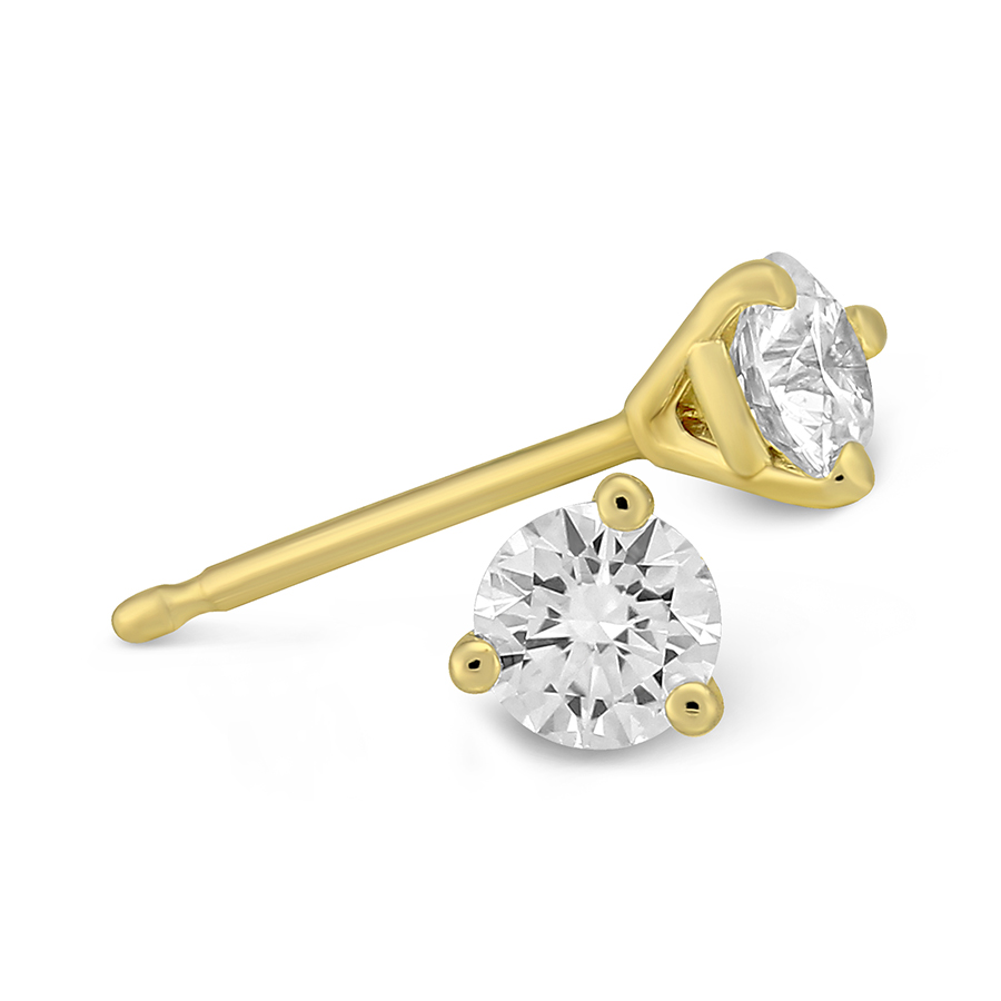 yellow gold round diamond stud earrings