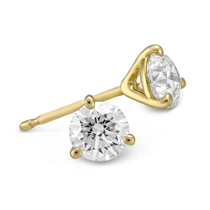 18K Yellow Gold Round Diamond Stud Earrings, 0.75cttw