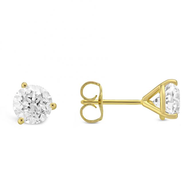 18K Yellow Gold Round Diamond Stud Earrings, 2.00cttw