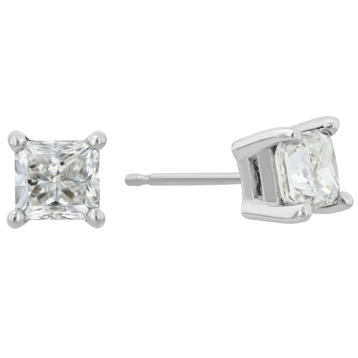 Princess Cut Diamond Stud Earrings in White Gold, 1.60 approx cttw ...