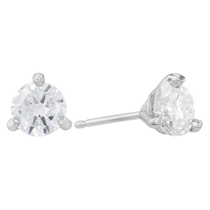 Round Diamond Stud Earrings in 18K White Gold, IJ/I1, 1.10 cttw