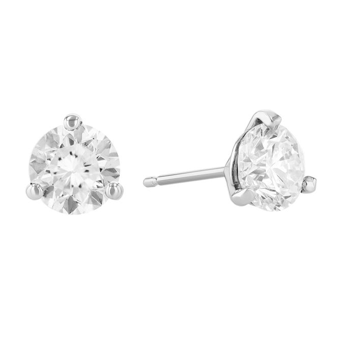 Round Diamond Stud Earrings in White Gold, 1.80 cttw