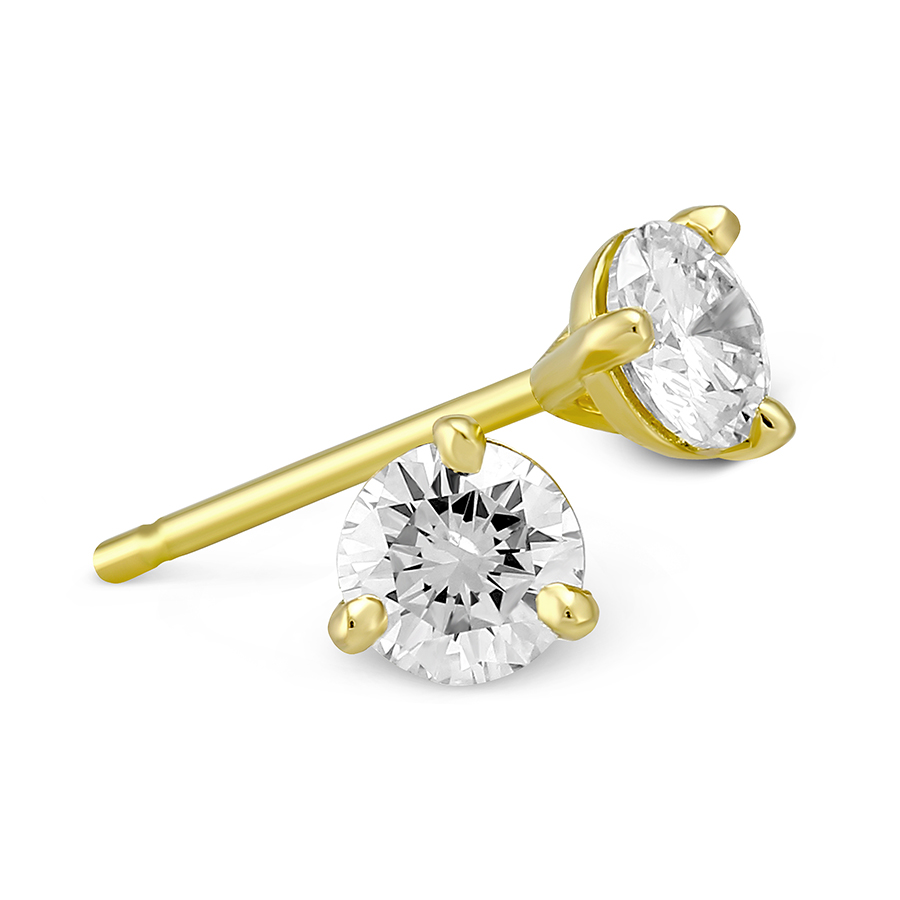 yellow gold round diamond stud earrings