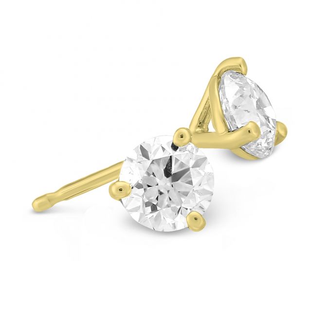 Round Diamond Stud Earrings in Yellow Gold, 1.00 cttw