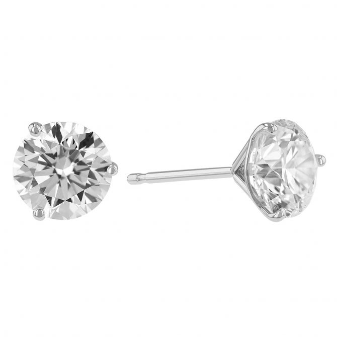 Kalahari Dream Diamond Round Stud Earrings in White Gold, 2 cttw