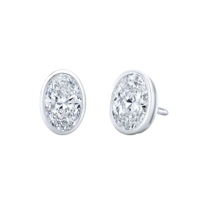 Rahaminov Bezel Set Oval Stud Earrings in Platinum, 1.40 cttw