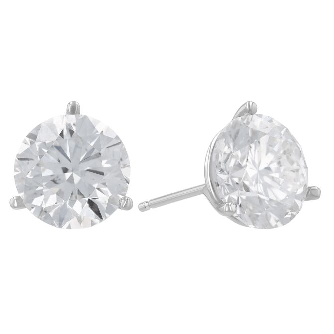 Round Diamond Stud Earrings in 18K White Gold, F/SI2, 6.01 cttw