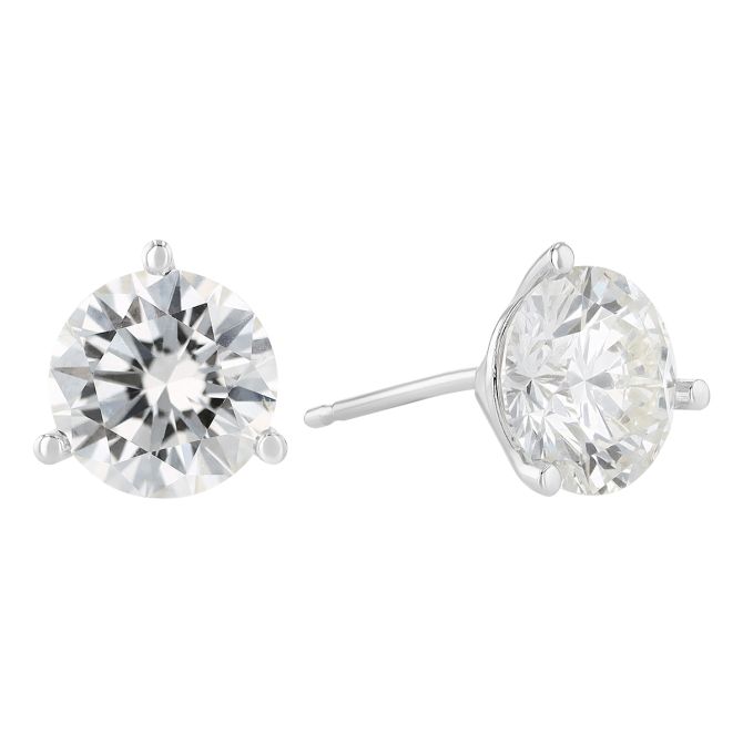 Round Diamond Stud Earrings in 18K White Gold, KL/SI2-I1, 3.64 cttw