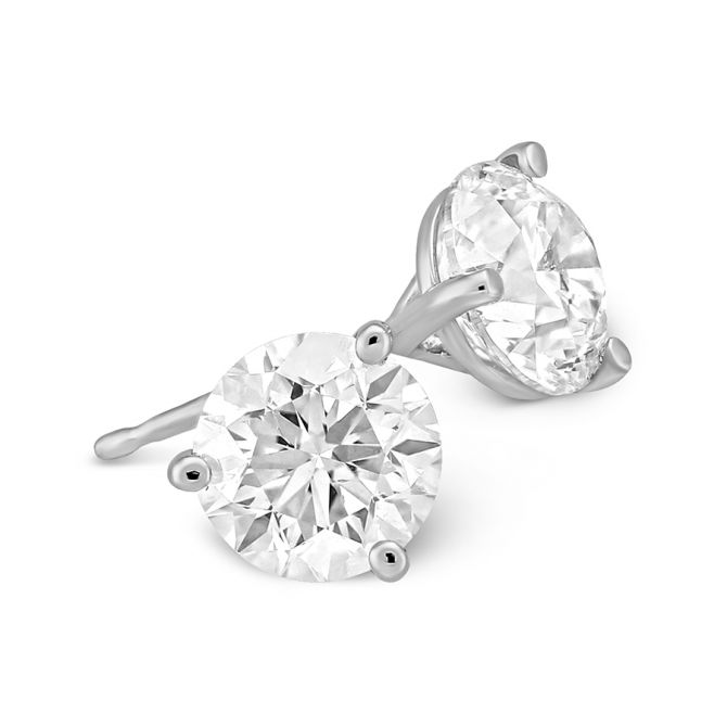 Round Diamond Stud Earrings in 18K White Gold, JK/I1, 1.75 cttw