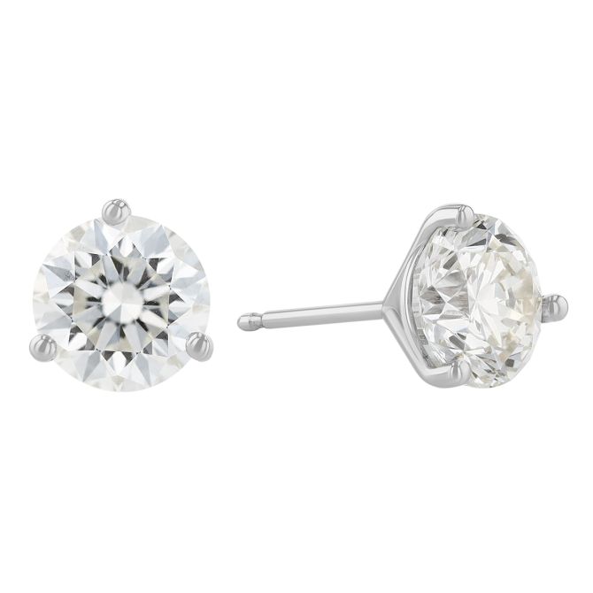 Round Diamond Stud Earrings in 18K White Gold, LM/VS2, 3.02 cttw