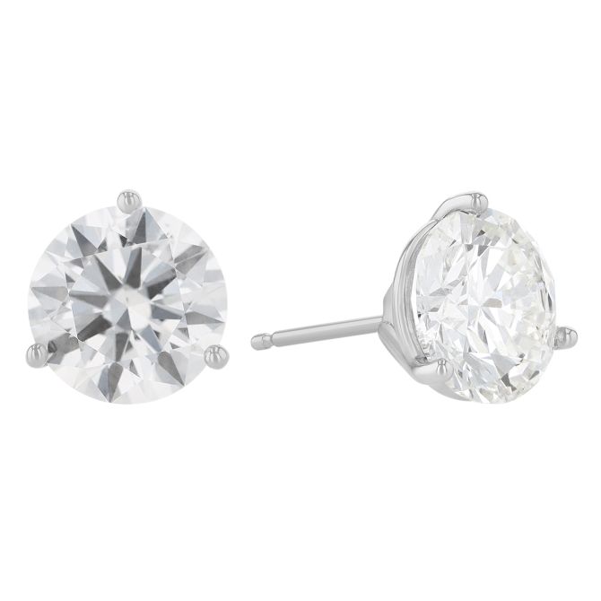 Round Diamond Stud Earrings in 18K White Gold, IJ/SI2, 5.02 cttw