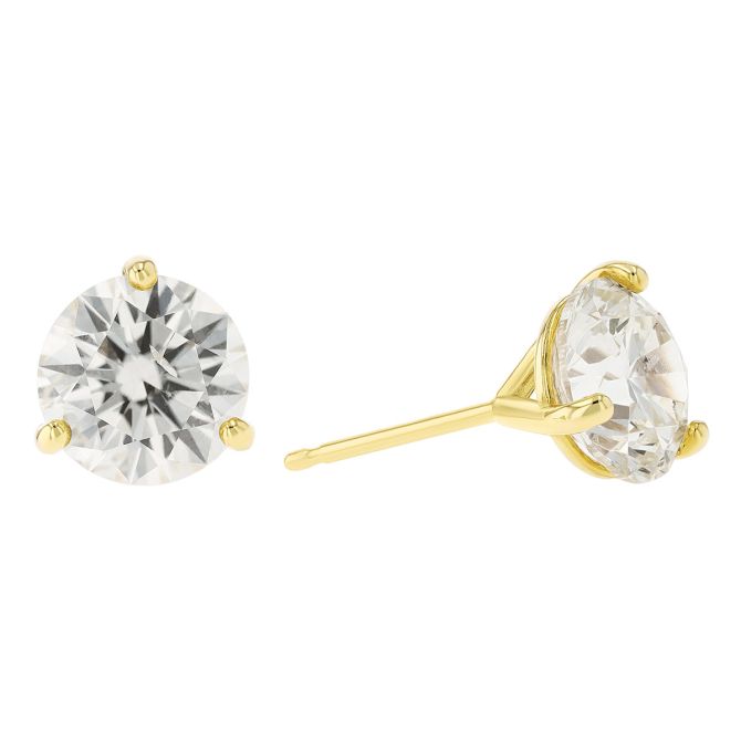 Round Diamond Stud Earrings in 18K Yellow Gold, PQ/I1, 2.37 cttw