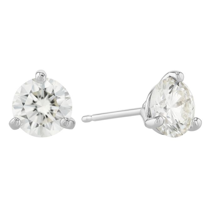 Round Diamond Stud Earrings in 18K White Gold, MN/SI, 1.48 cttw