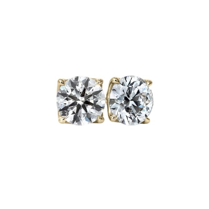 Clarity Diamond Signature Lab-Grown Round Diamond Stud Earrings in Yellow Gold, 2.14 cttw