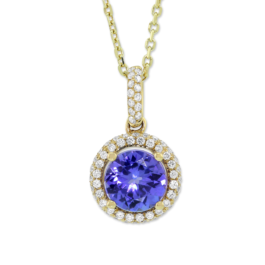 14K Yellow Gold Tanzanite & Diamond Pendant, 18