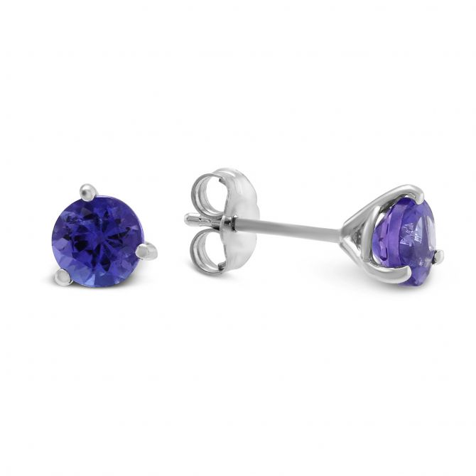 Round Tanzanite Stud Earrings in White Gold, 5mm