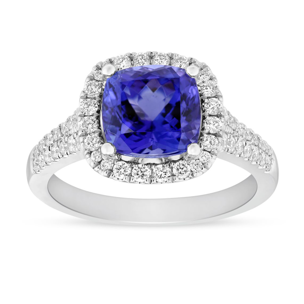 14K White Gold Cushion Tanzanite & Diamond Halo Ring | Borsheims