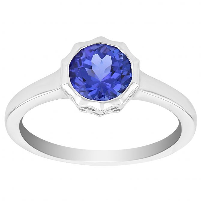 Round Tanzanite Ring with Pointed Bezel in White Gold