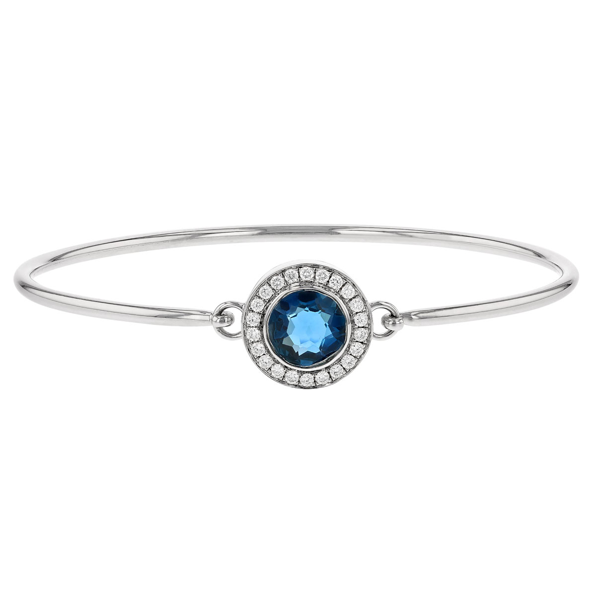 Doves London Blue Topaz & Diamond Halo Thin Bangle Bracelet in White ...