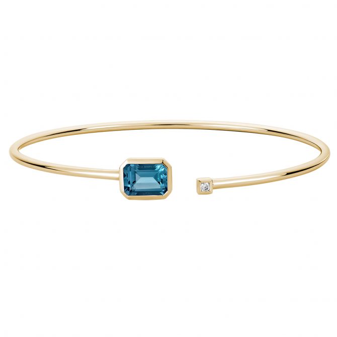 Emerald Cut Blue Topaz Bracelet with Diamond Accent in Yellow Gold