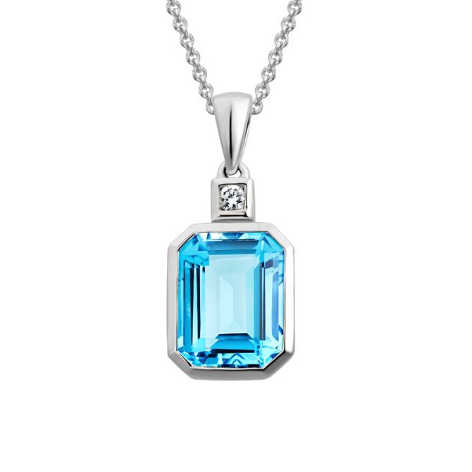 Emerald Cut Topaz Pendant with Diamond Bail in White Gold, 18"