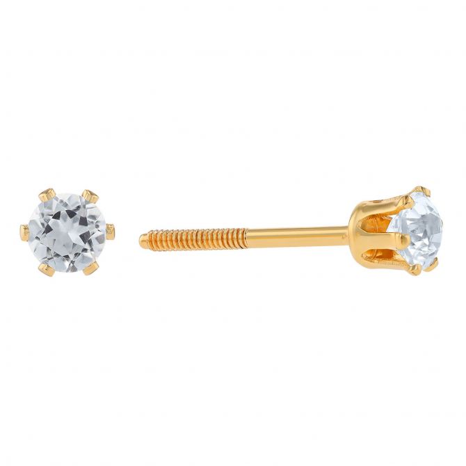 Children's White Topaz Stud Earrings in Yellow Gold