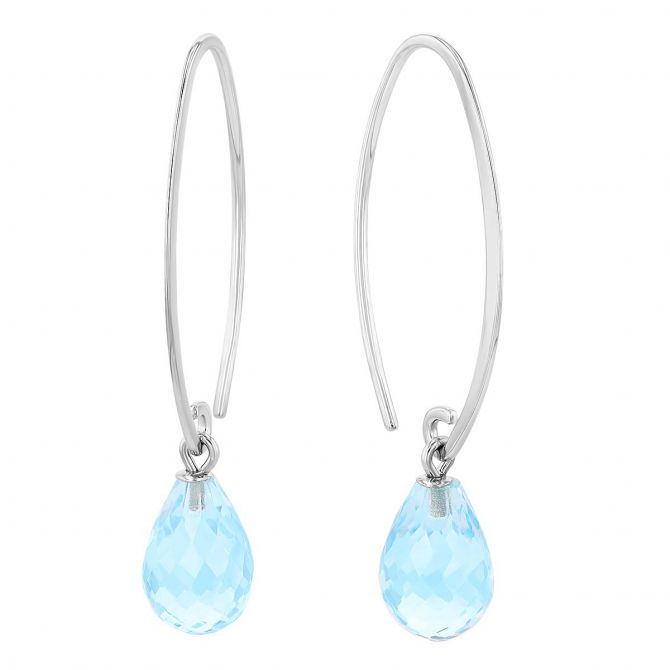 Topaz Briolette Dangle Earrings in White Gold