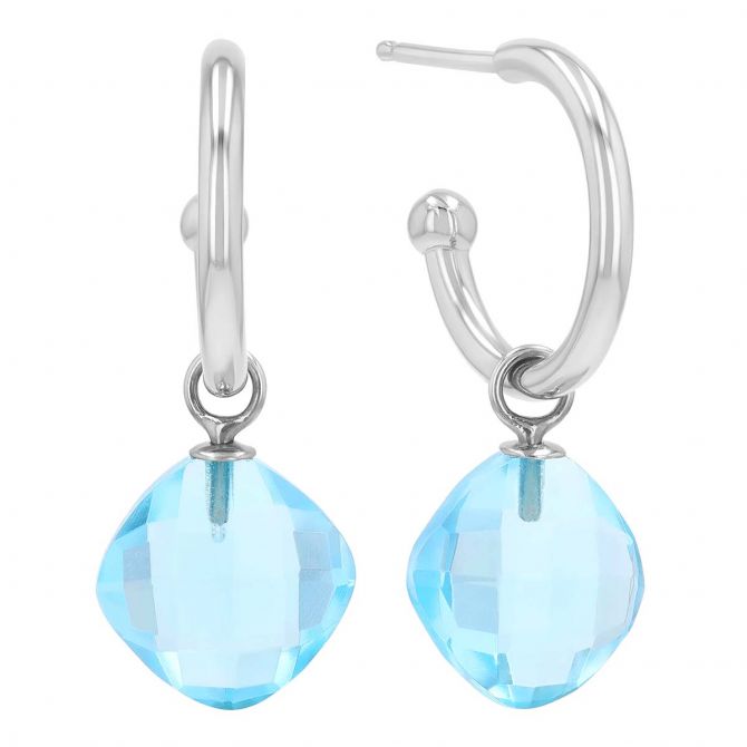 Cushion Checkerboard Topaz Dangle Hoop Earrings in White Gold