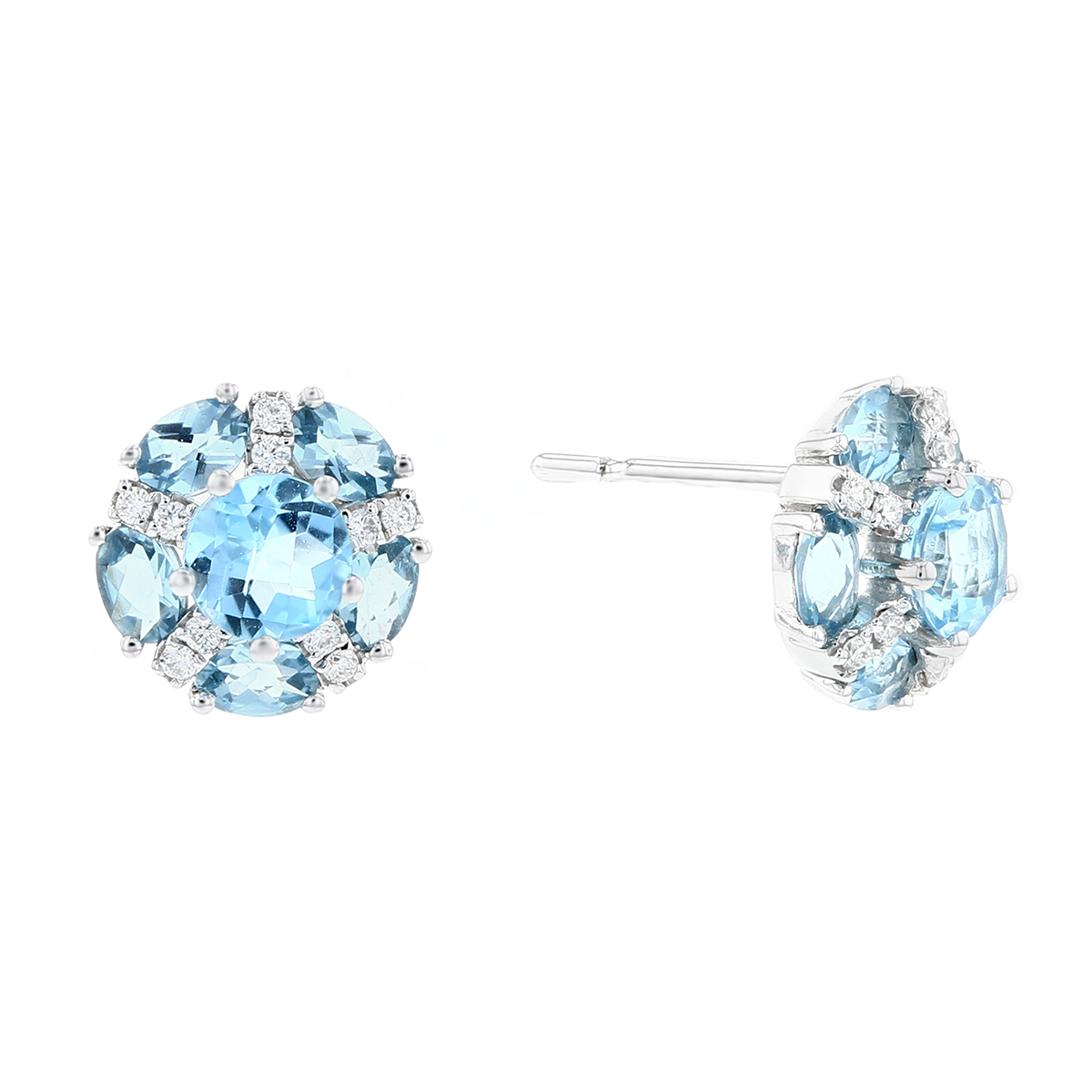 14K White Gold Blue Topaz & Diamond Flower Stud Earrings | Borsheims