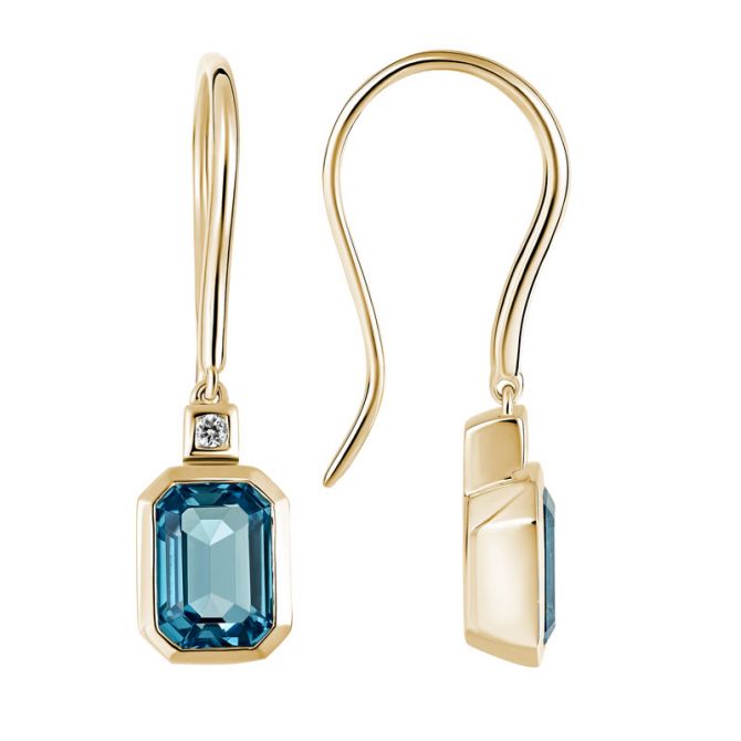 Emerald Cut London Blue Topaz Diamond Accent Dangle Earrings in