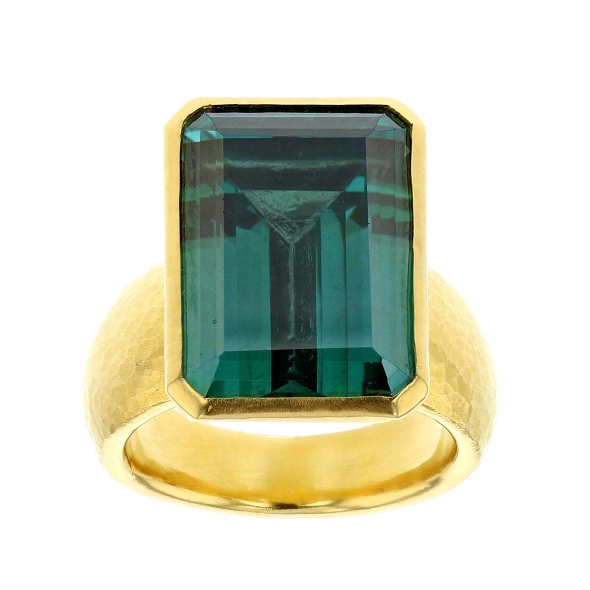 Gurhan 24K Yellow Gold Emerald Cut Treated Green Topaz Bezel Set Ring ...