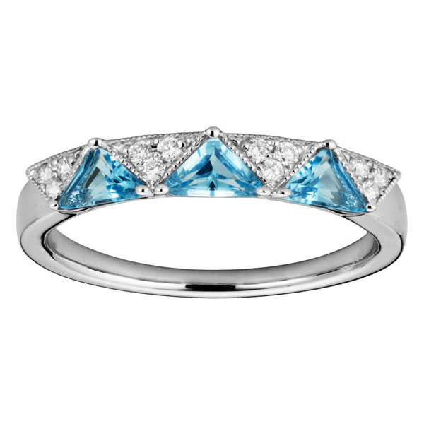 Trillion Blue Topaz & Diamond Cluster Triangle Patterned Ring in White ...