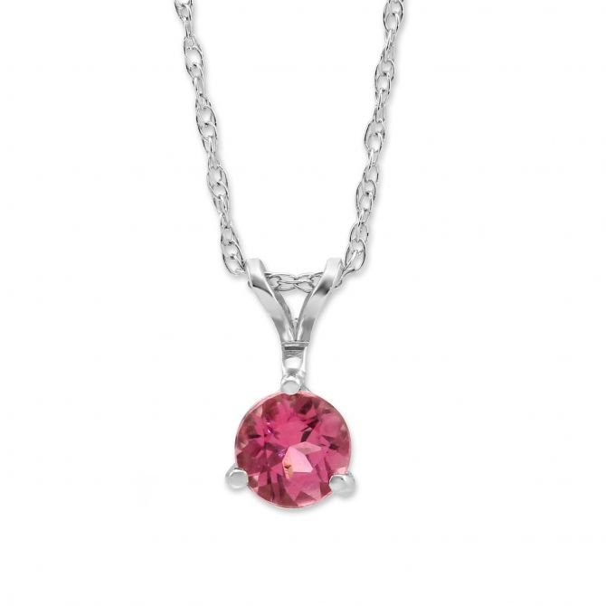 14K White Gold Pink Tourmaline Pendant, 18"