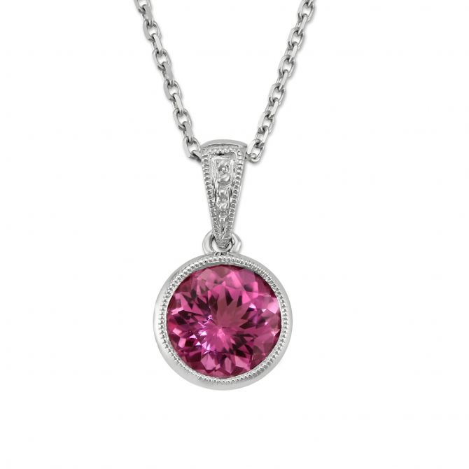 Pink Tourmaline Pendant in White Gold, 18"