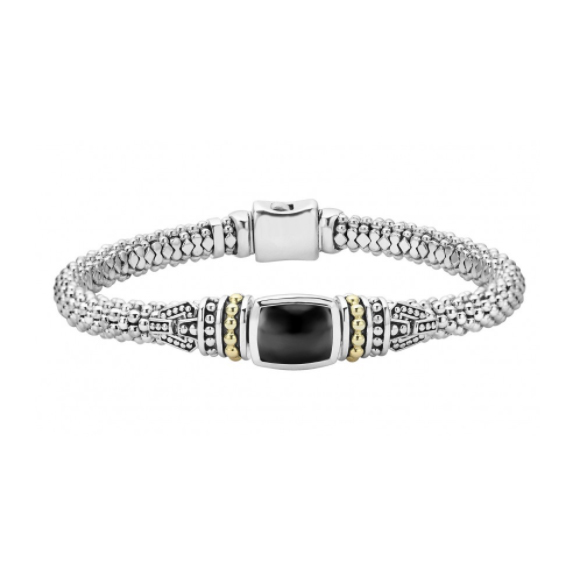 LAGOS Sterling Silver & 18K Yellow Gold Onyx Caviar Color Bracelet | 05 ...