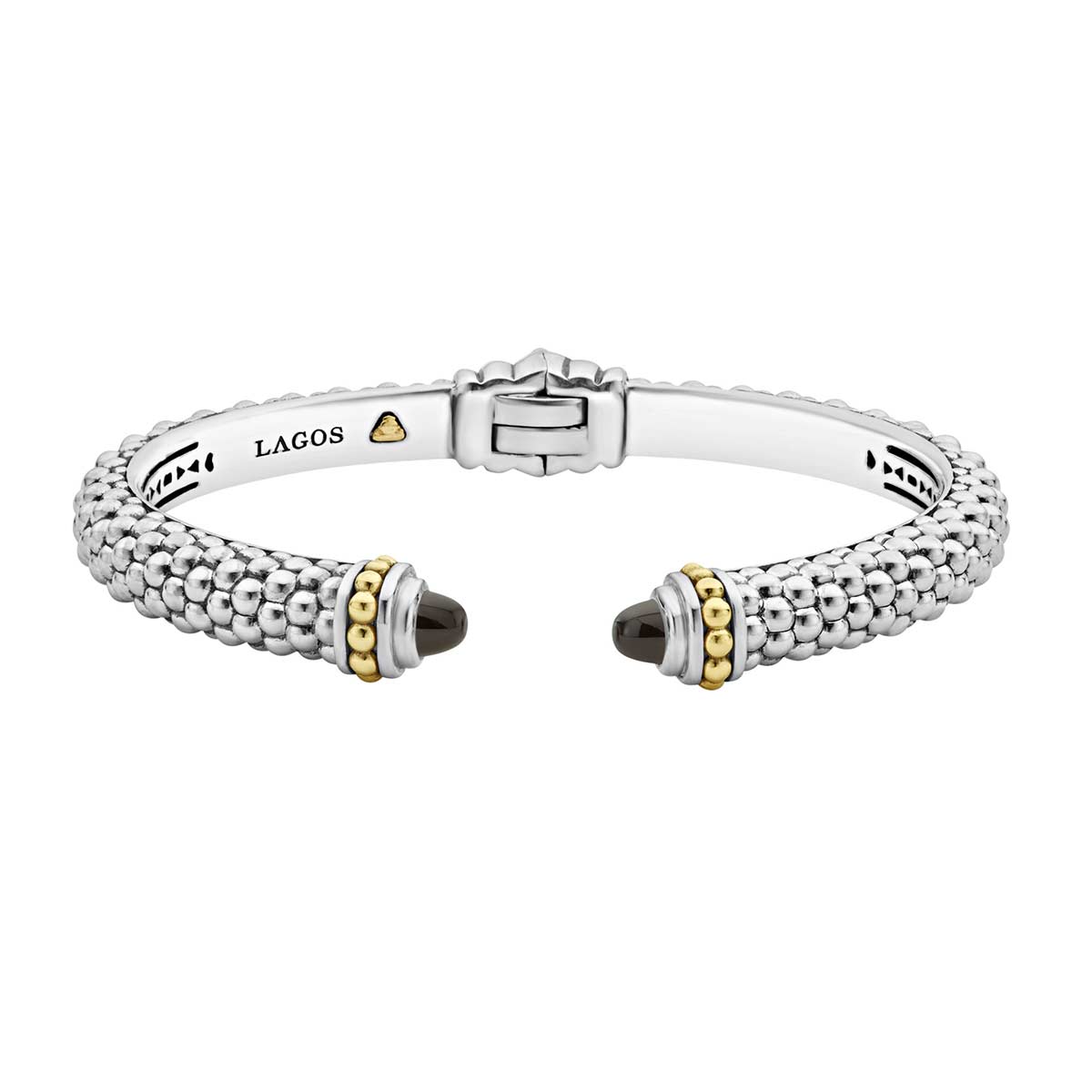 LAGOS Sterling Silver & 18K Yellow Gold Caviar Color Black Onyx Hinge ...