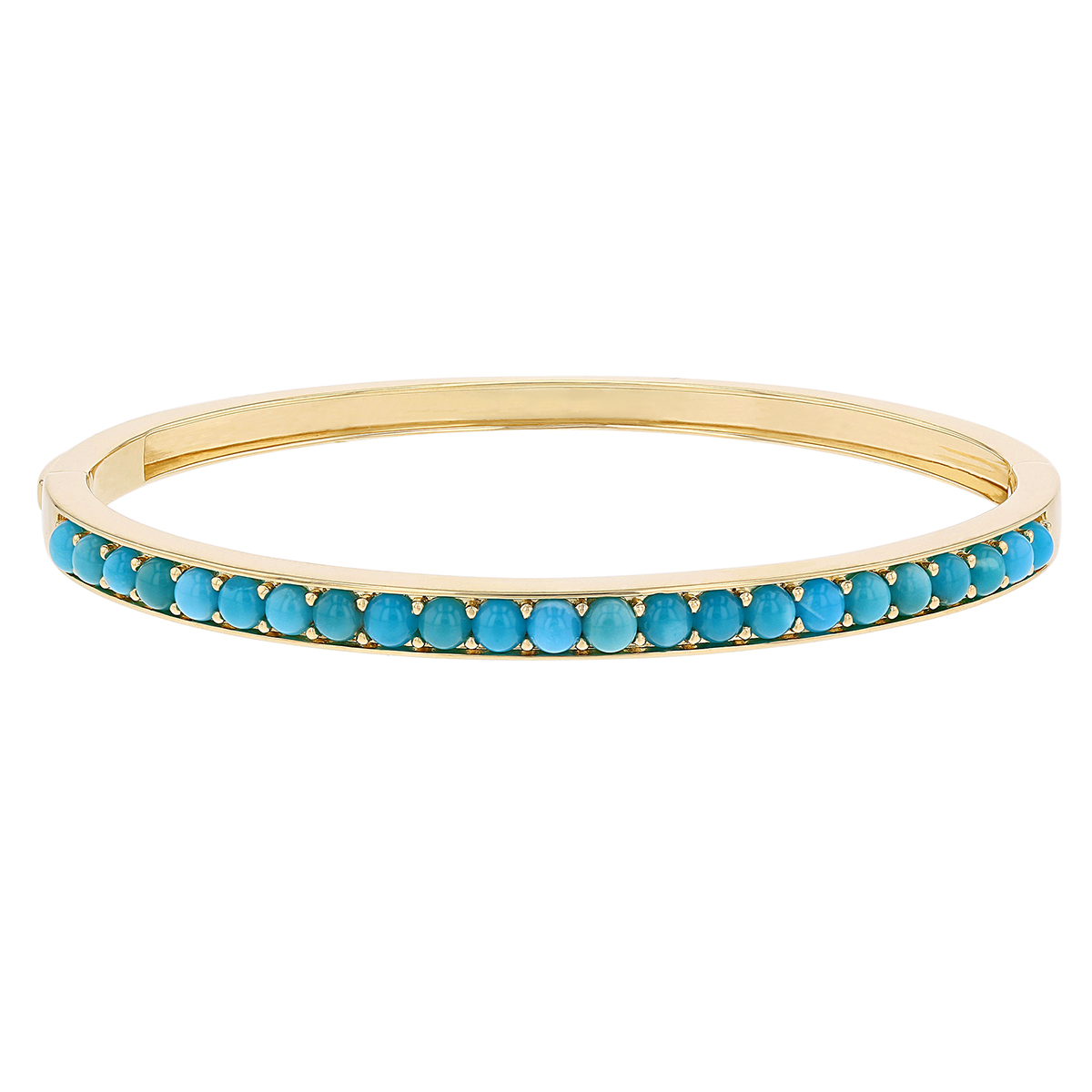 Turquoise Cabochon Bead Set Hinged Bangle Bracelet in Yellow Gold ...