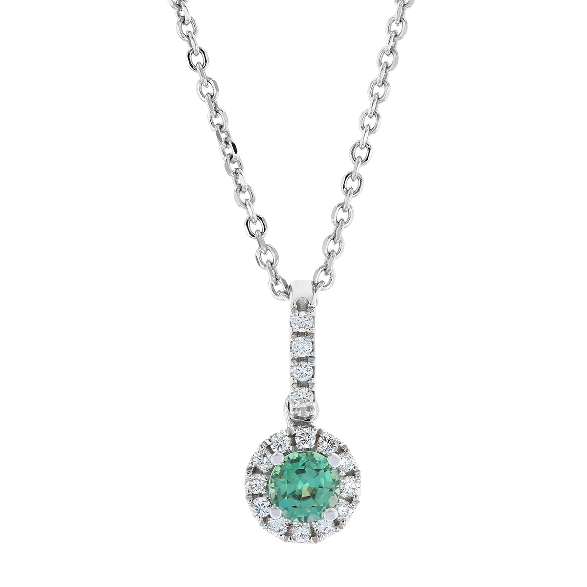 14K White Gold Round Alexandrite & Diamond Halo Pendant, 18