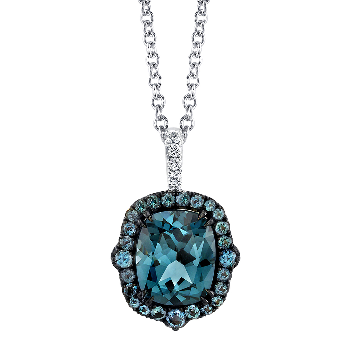 Omi Prive Cushion Blue Spinel, Alexandrite & Diamond Halo Pendant in ...