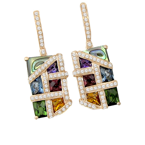 Bellarri 14K Rose Gold Multi Stone & Diamond Mosaic Nouveaux Earrings ...