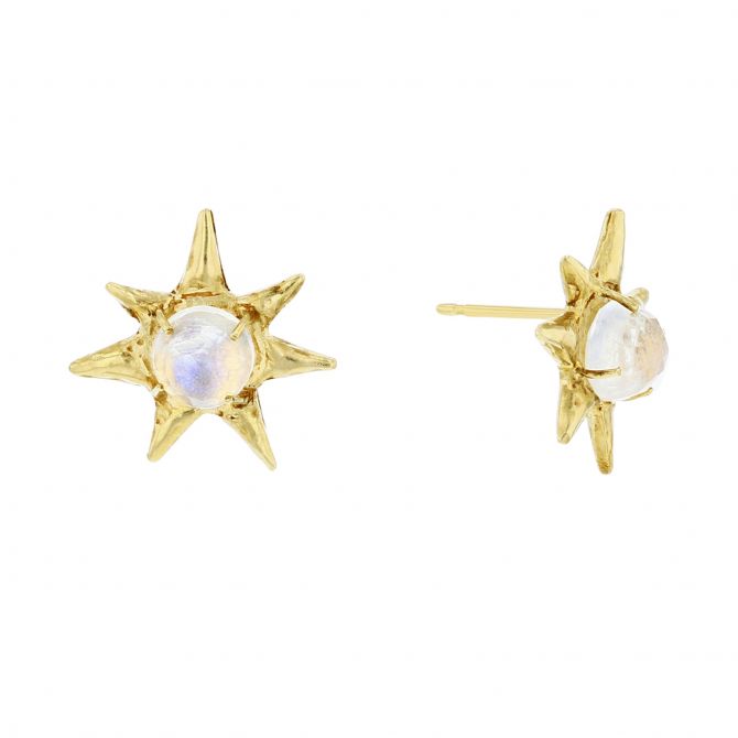 Robin Haley 14K Yellow Gold Moonstone Star Stud Earrings