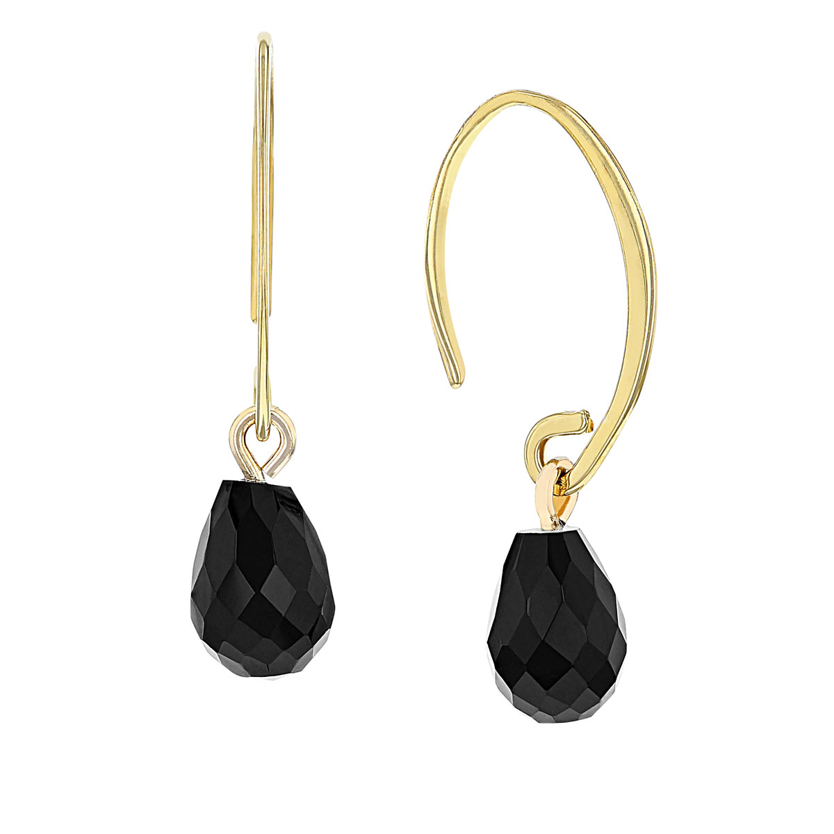 Briolette Black Onyx Simple Sweep Dangle Earrings in Yellow Gold ...