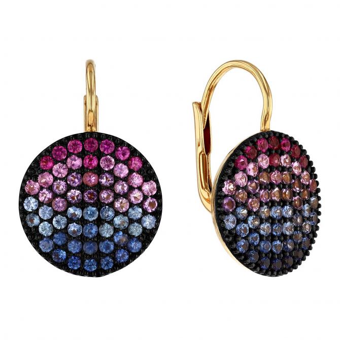 Phillips House Dusk Infinity Amethyst & Sapphire Disc Leverback Drop Earrings in Yellow Gold