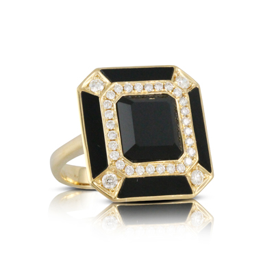 Doves 18k Yellow Gold Rectangular Black Onyx Diamond Channel Gatsby Ring Borsheims