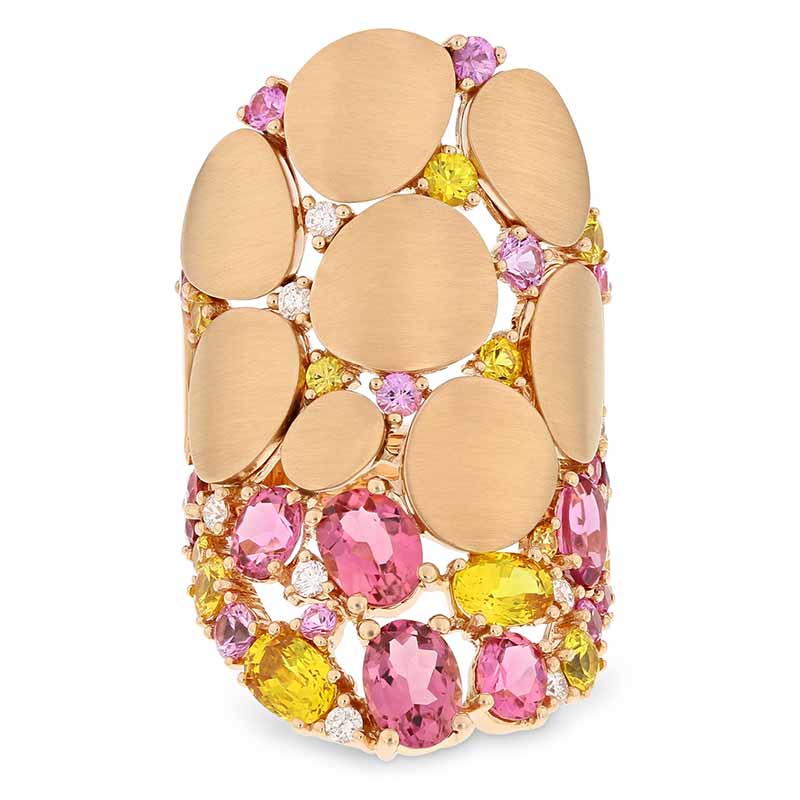 18K Rose Gold Diamond, Pink & Yellow Sapphire, & Pink Tourmaline Marble ...